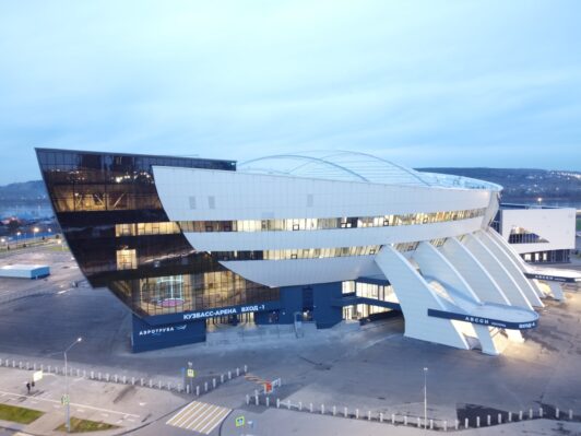 Kuzbass Arena wind tunnel building from outside