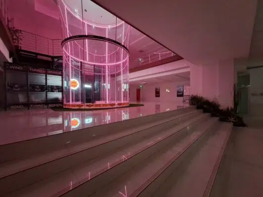 Brimob Polri Korp Wind Tunnel With Pink Lighting
