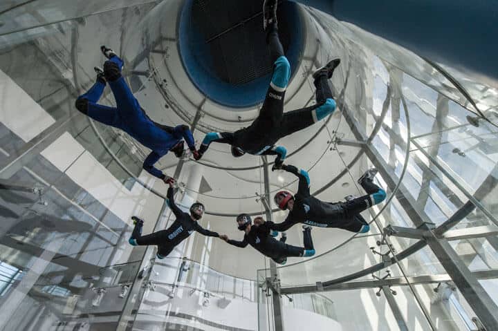 5 Belly flyers in a round formation in this Aerodium powered wind tunnel in Bahrain.