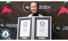 13-year-old girl receiving Guiness World Record at Flystation, Japan