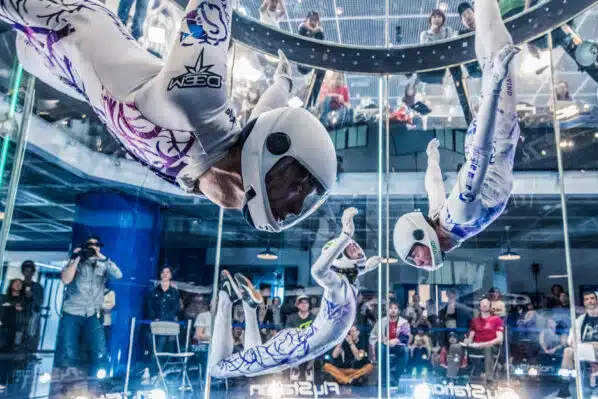 Athletes flying in Fly Station wind tunnel at Sakura Cup